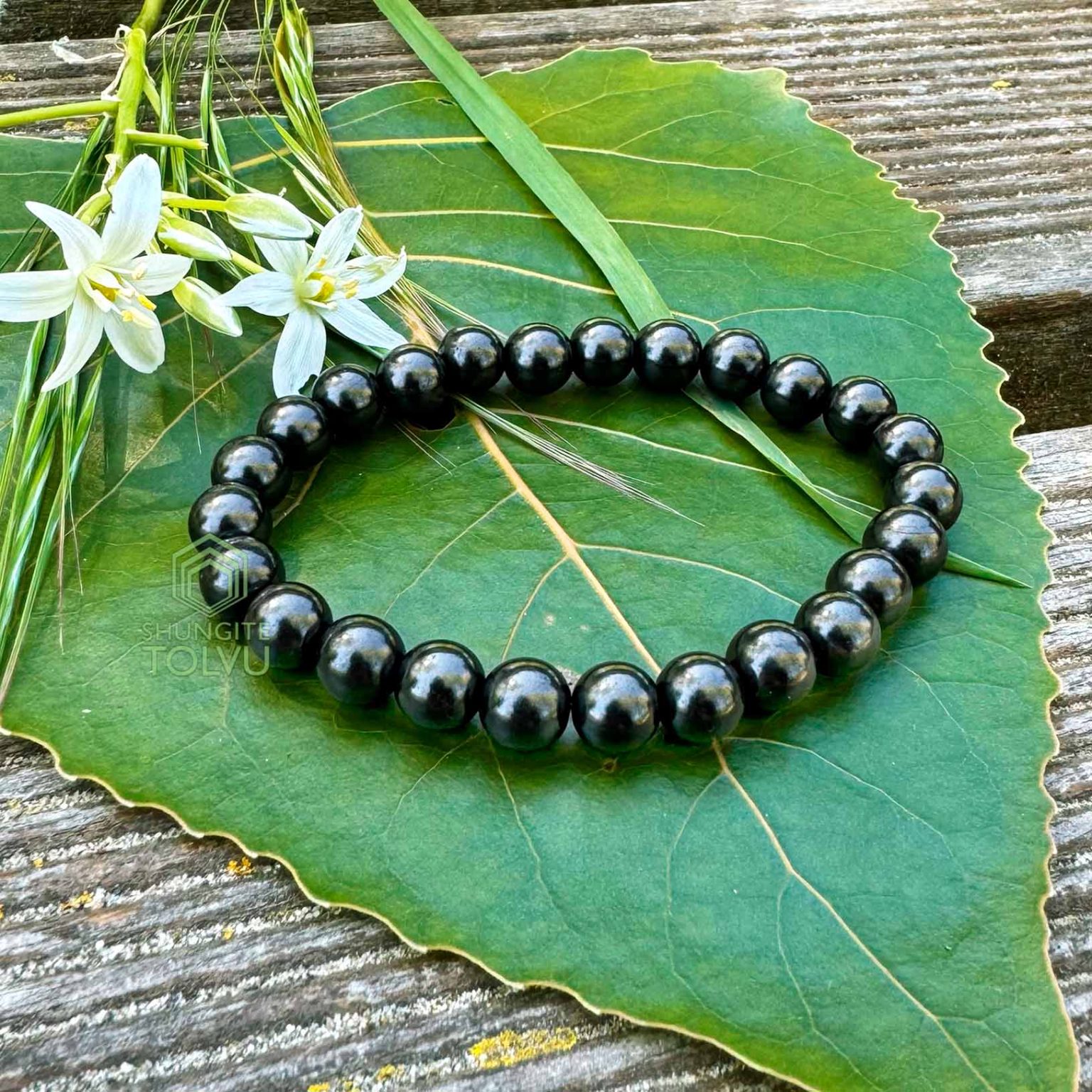 Shungite stone Bracelet - Real shungite bead - Russian Stone