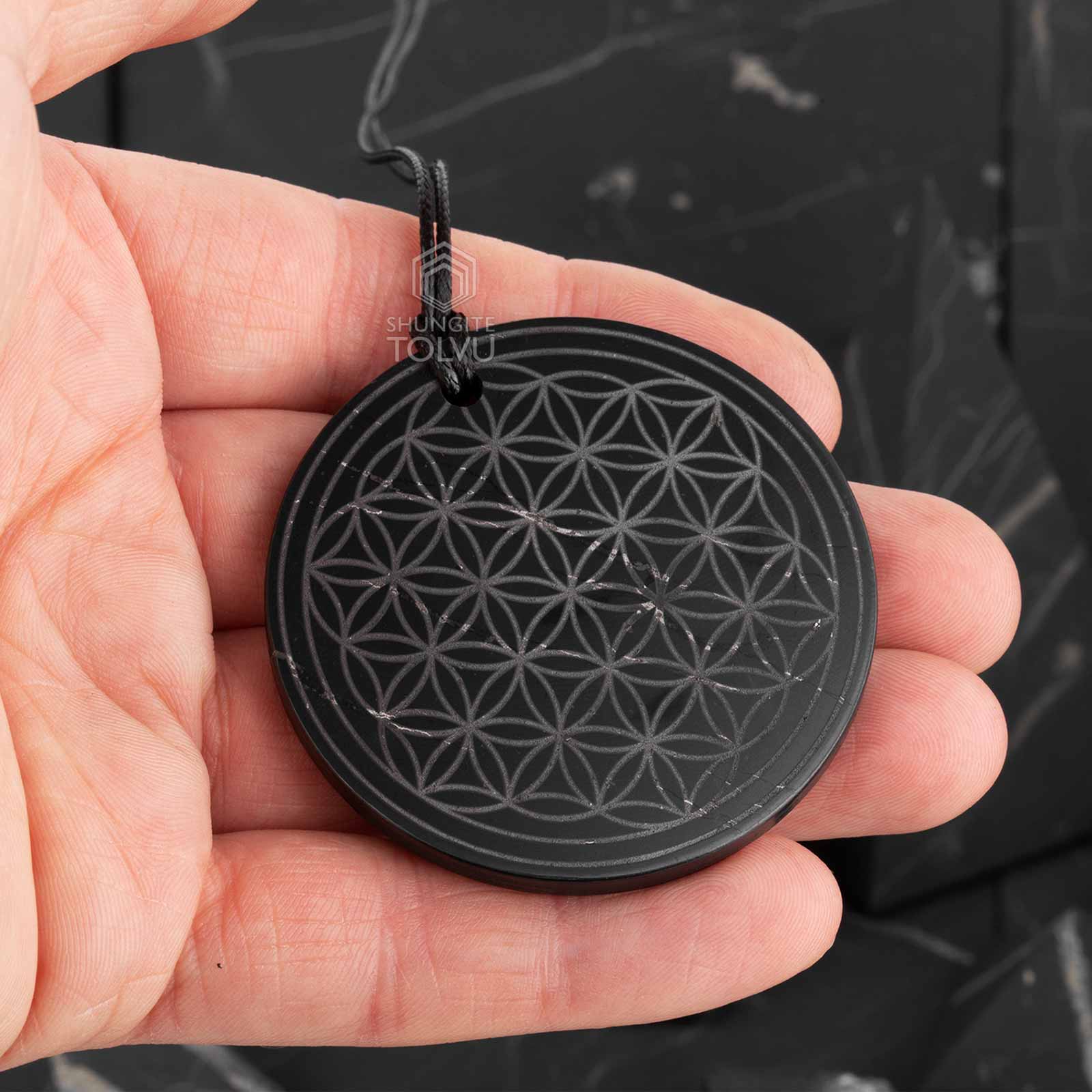 Shungite pendant Flower of Life sacred geometry | Rare shungite, image size:1600x1600
