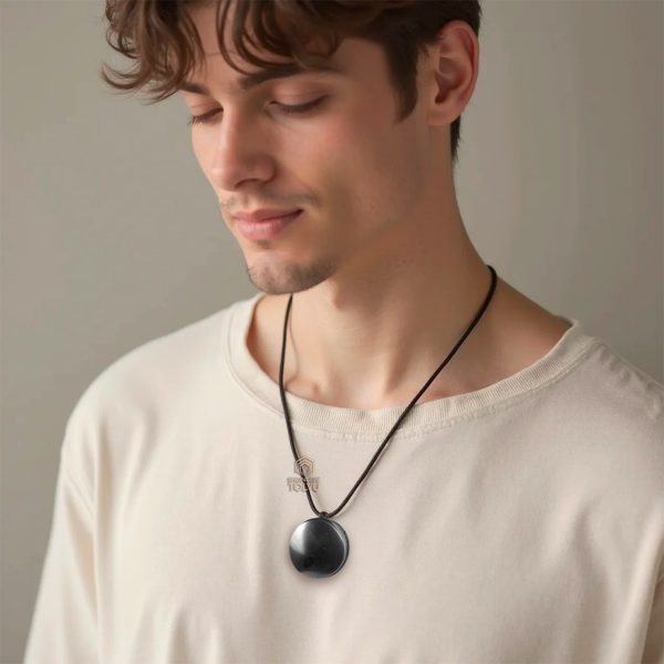 black raw crystal necklace on the men