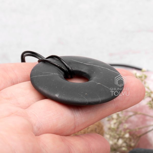open circle black donut necklace
