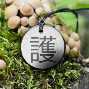 protection crystal necklace with chinese symbol on shungite