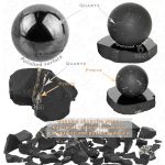 shungite sphere polished and raw surface comparison