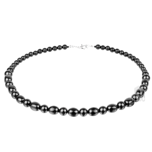 black beaded necklace made from polished shungite