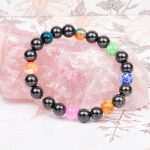 Chakra bracelet with shungite and 7 color beads on natural background
