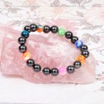 Side angle view of chakra bracelet showing bead texture