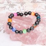 Rear view of chakra bracelet showing bead layout and elastic cord