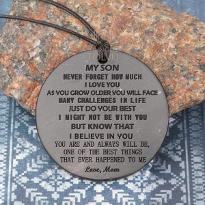 Emotional gift for son from mom – engraved round pendant