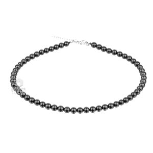 Long black beaded necklace handmade from natural shungite beads