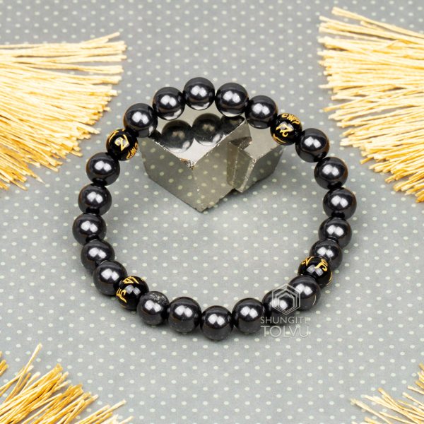 feng shui bracelet shungite beads with Tibetan mantra