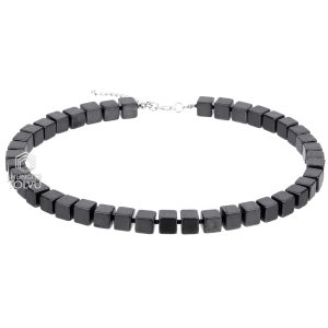 Men’s black bead necklace with square polished natural stones