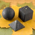 EMF protection shungite set – sphere, cube, and pyramid